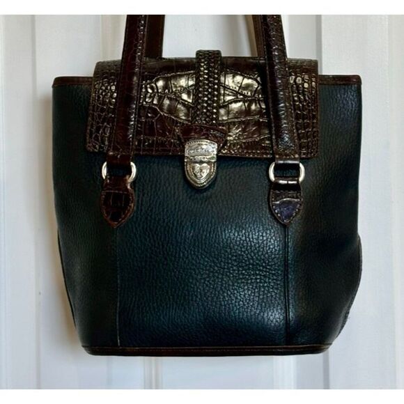 Brighton Handbags - BRIGHTON 🎉2X HP🎉 Vintage Brown & Black Bucket Shoulder Bag/Croc-Embossed Detail